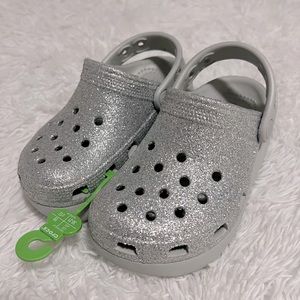 NWT Girls’ Size 12 Silver Glitter Crocs